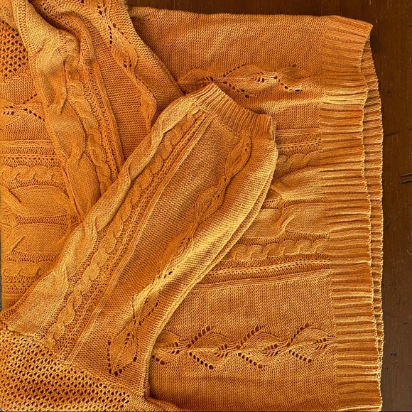 Mustard Yellow Cable Knit Off-shoulder Sweater - Picture 2 of 4